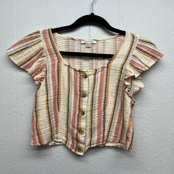 American Eagle Flutter Sleeve Gauzy Coquette Cottagecore Cropped Womens Top XS - Picture 1 of 9